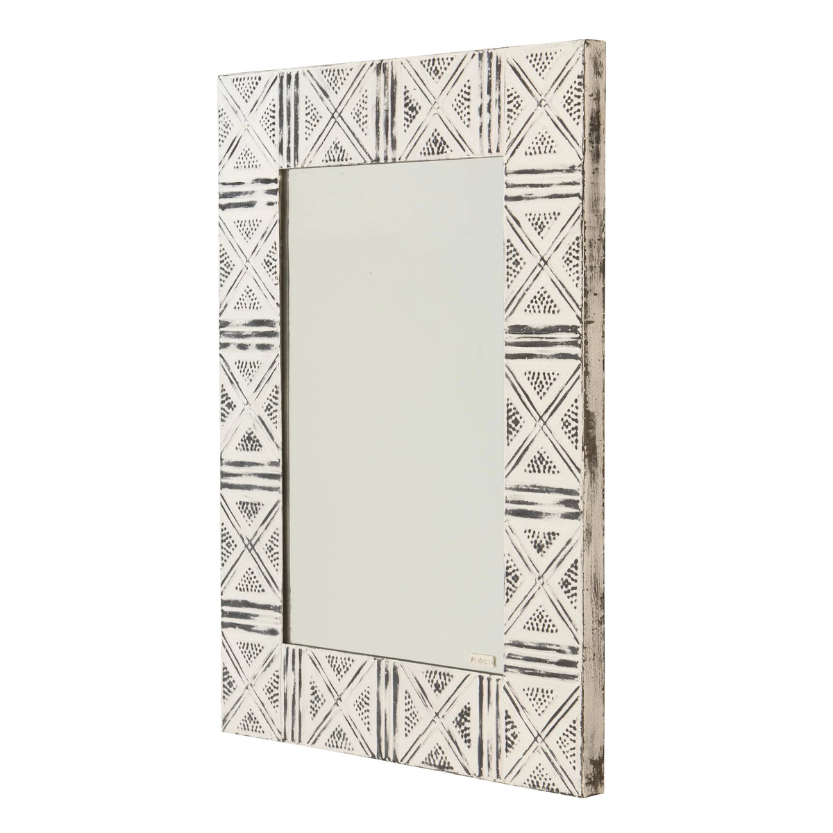 Distressed Metal Wall Mirror with Embossed Frame C90353