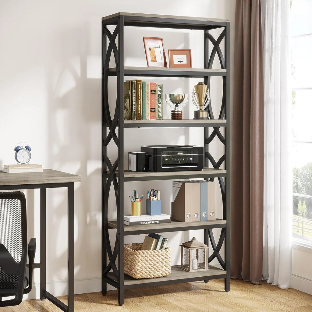 70.8" 6-Tier Metal & Wood Bookshelf M355682
