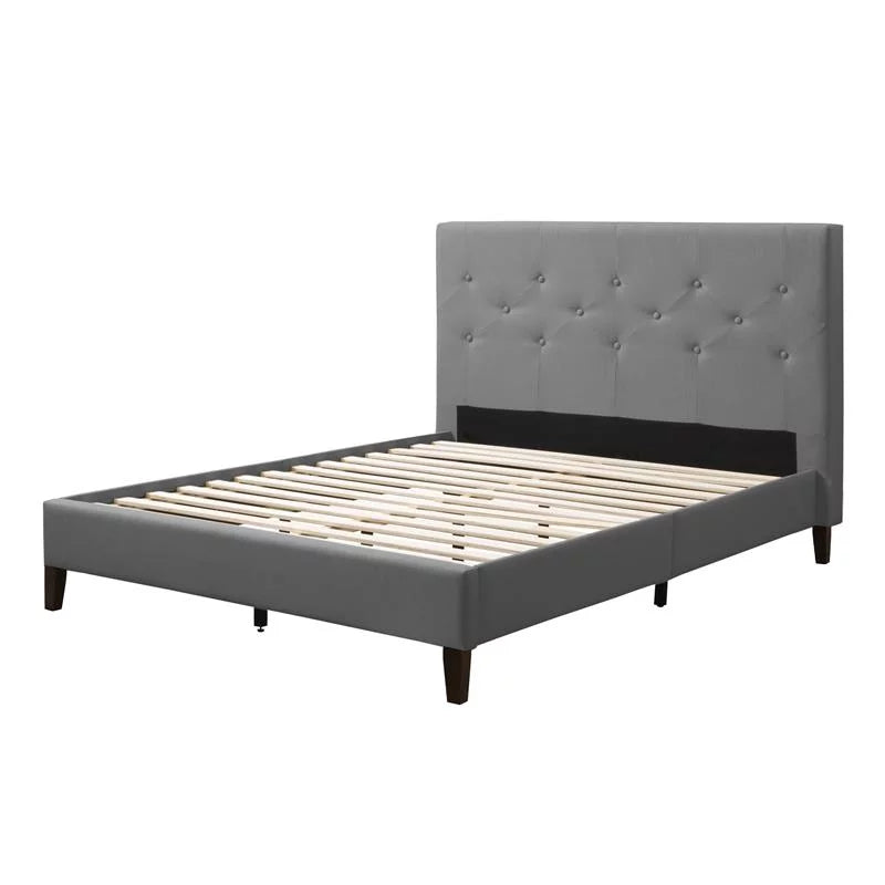 Light Gray Tufted Fabric Double Full Bed with Headboard W967195