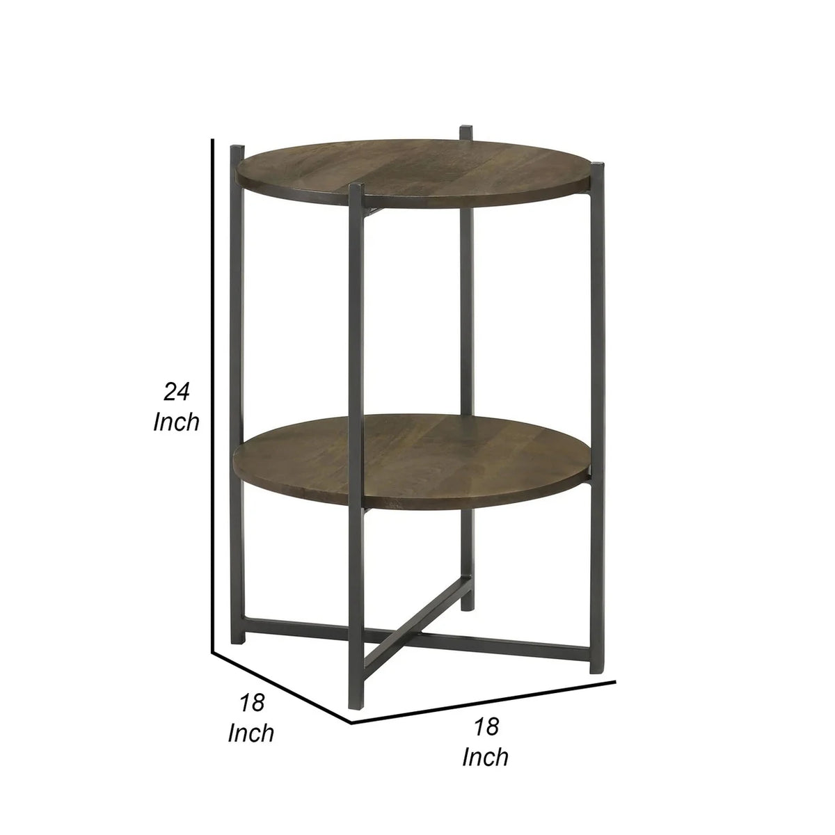 24 Inch Wood Round Accent Side End Table with 1 Open Shelf Gray Brown G624