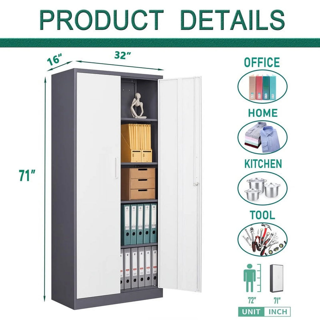 71" Black Metal Storage Cabinet with 4 Adjustable Shelves G43099