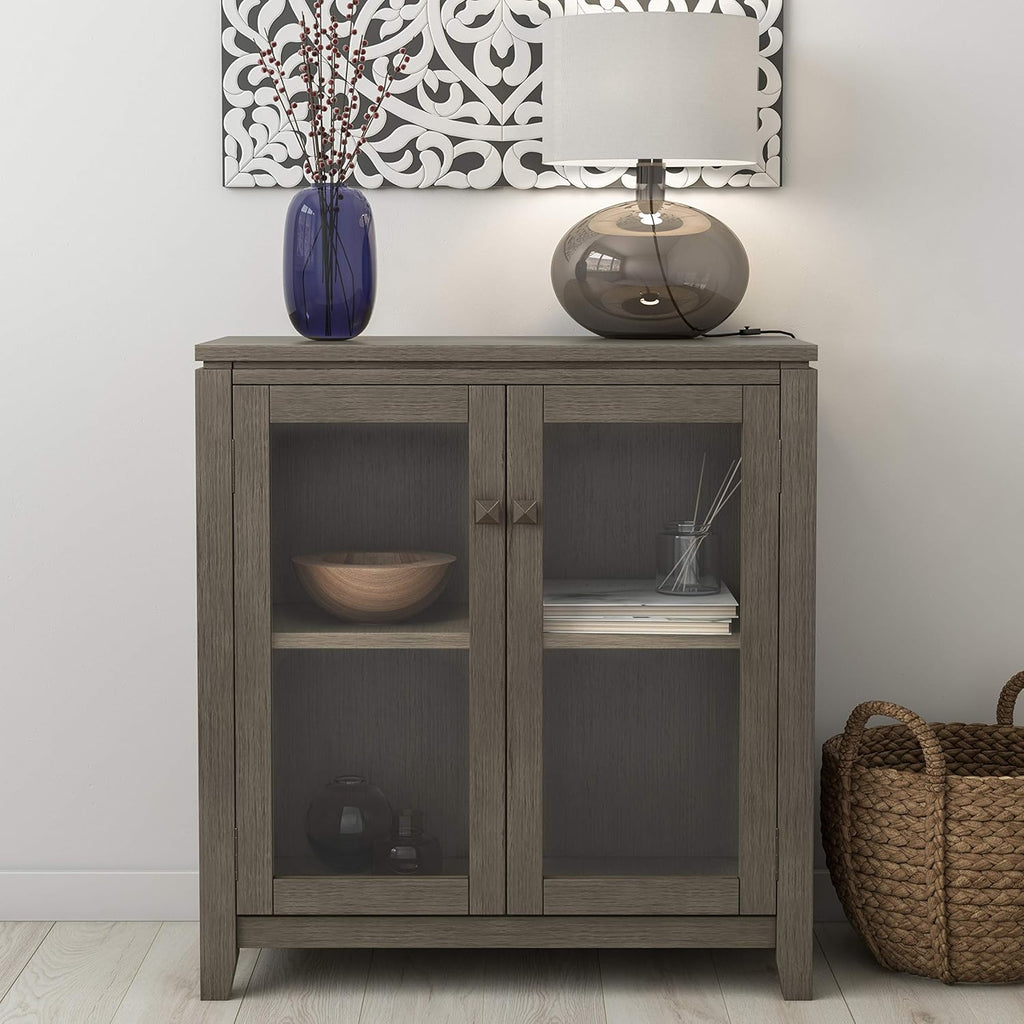 Farmhouse Brown 30 inch Wide Low Storage Cabinet with 2 Tempered Glass Doors P51876