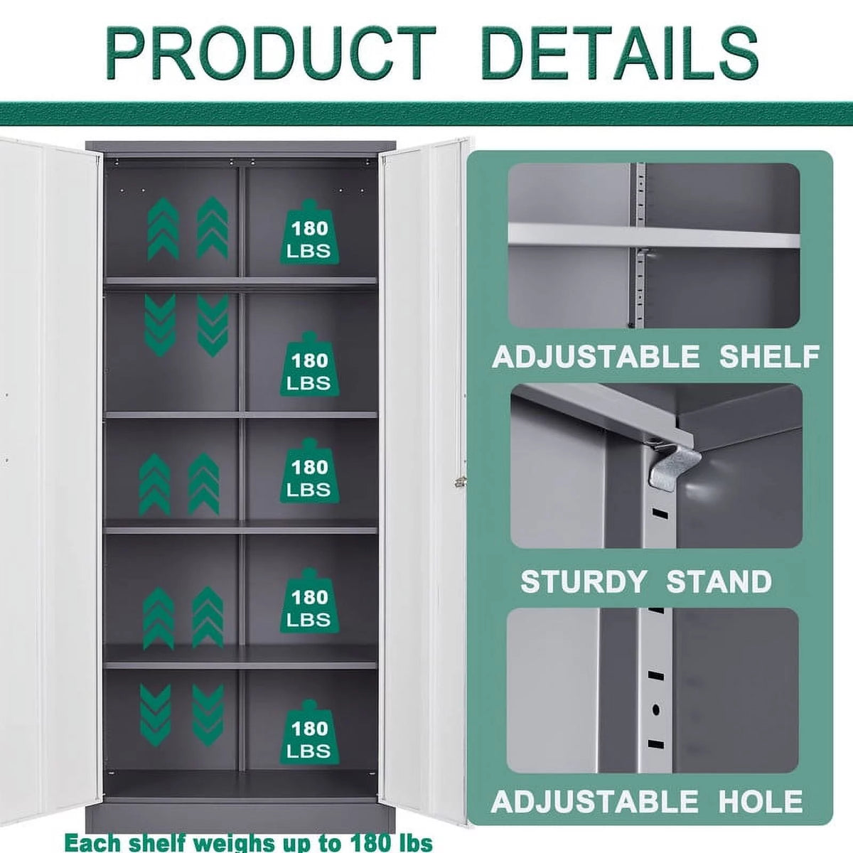 71" Black Metal Storage Cabinet with 4 Adjustable Shelves G43099
