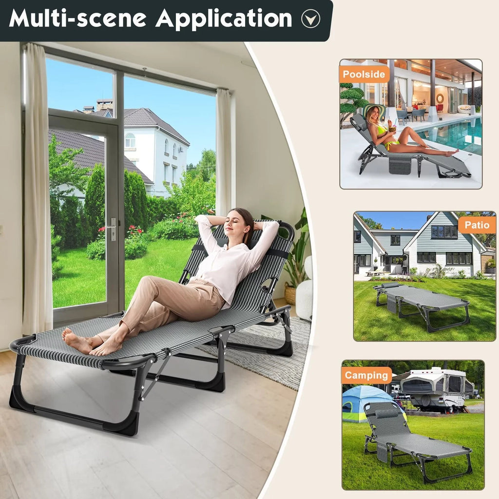 Adjustable 4-Position Folding Camping Cot with Pillow A69980