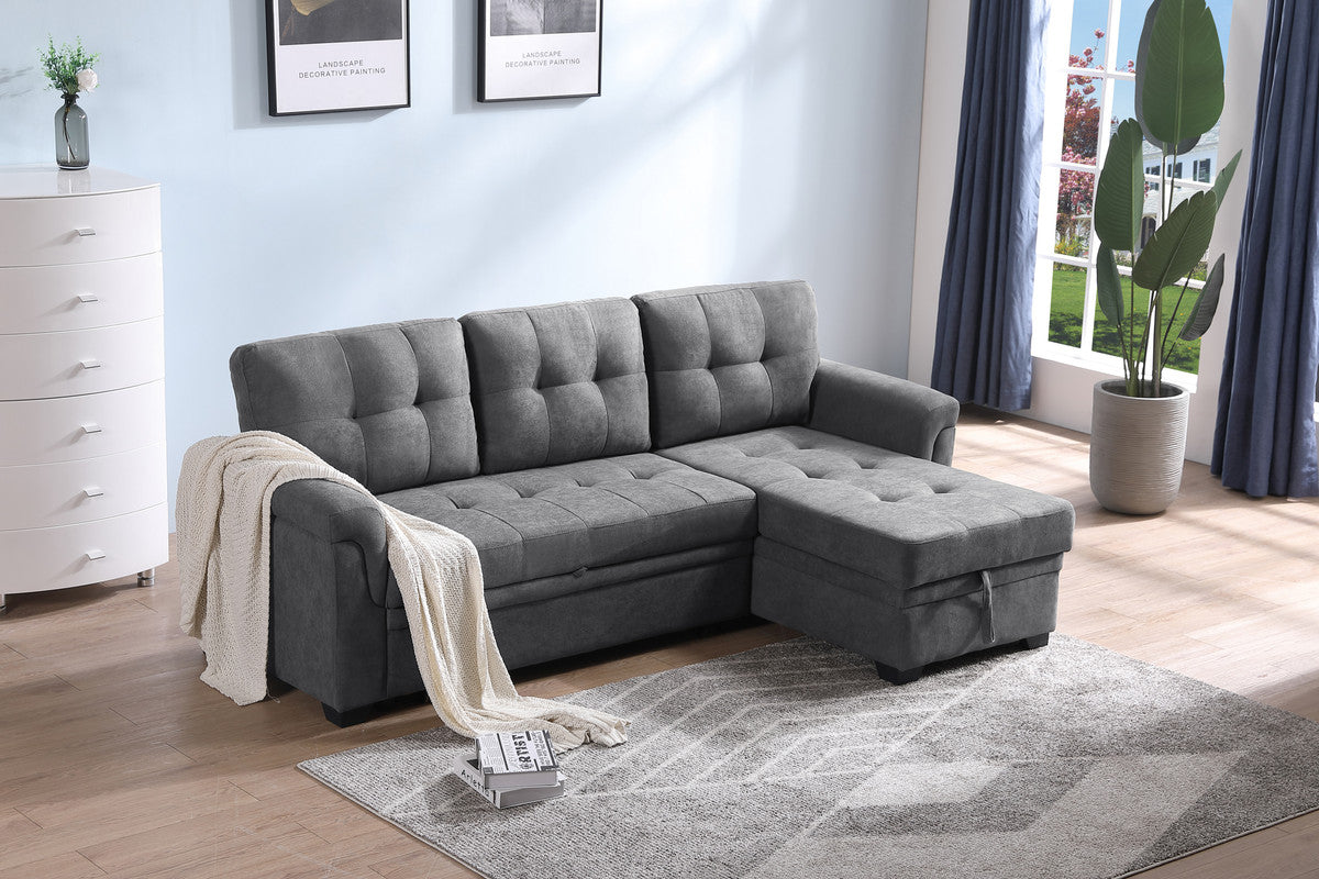 Gray Fabric Reversible Sectional Sleeper Sofa Chaise with Storage C840712