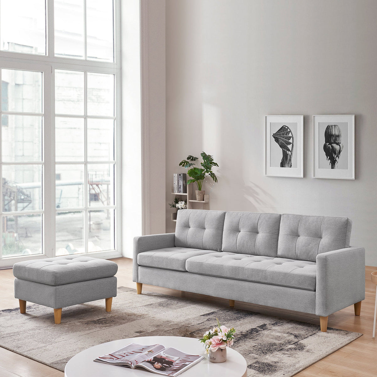 Light Grey Convertible Sectional Sofa with Ottoman N676582