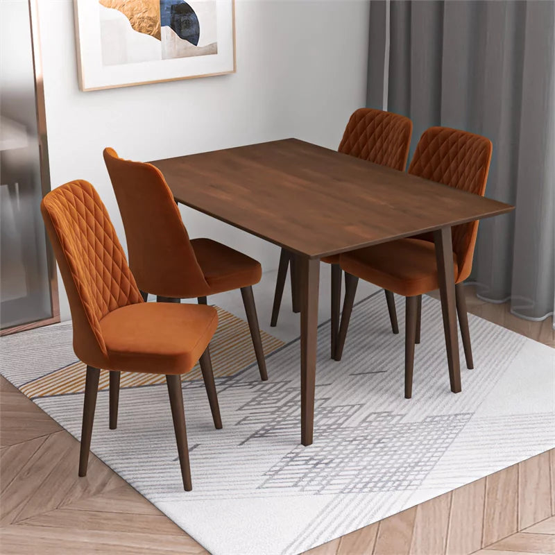 Solid Wood Walnut Dining Table and 4 Chair Set D21817