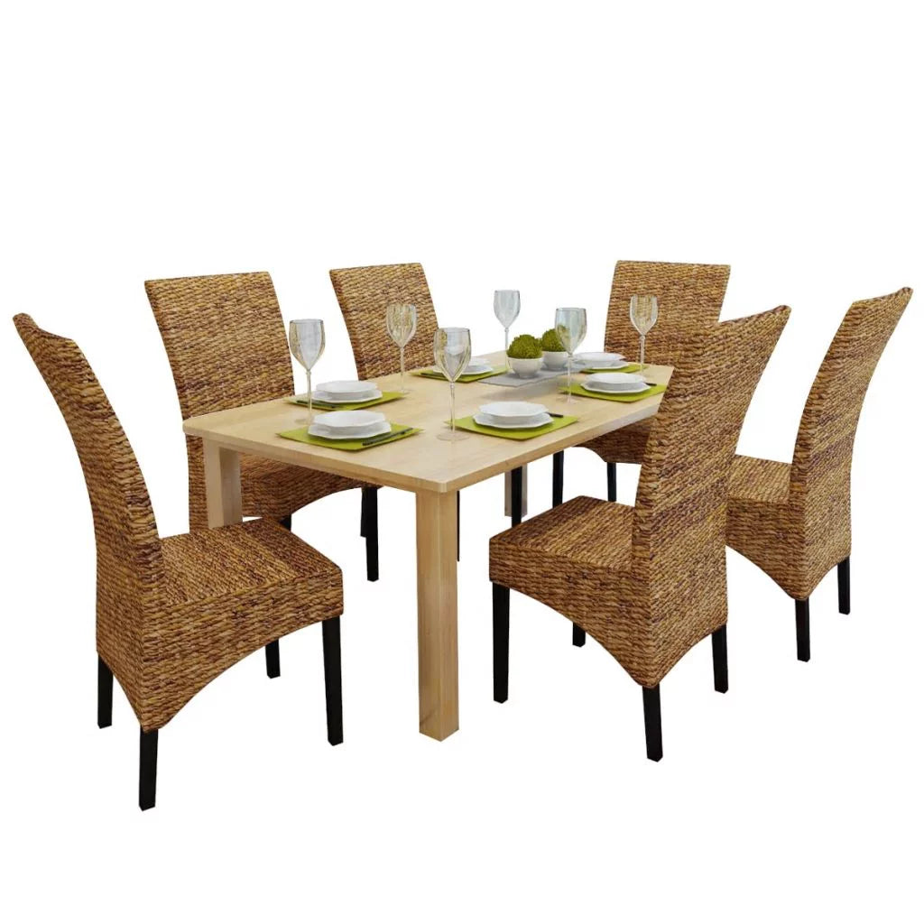 6 pcs Abaca and Solid Mango Wood Dining Chairs Y34110