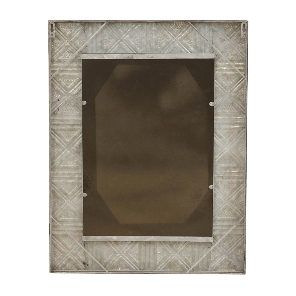 Distressed Metal Wall Mirror with Embossed Frame C90353