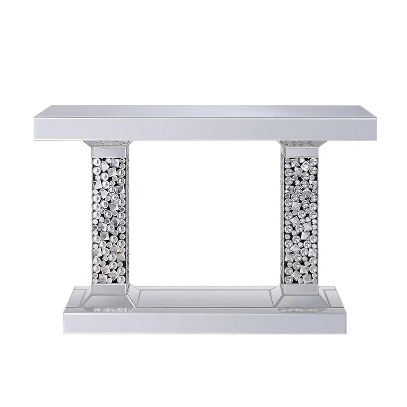 Wood and Mirror Console Table with Two Pedestal Base B4203