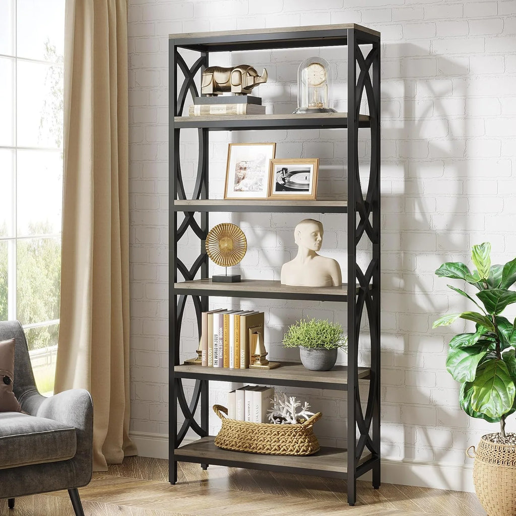 70.8" 6-Tier Metal & Wood Bookshelf M355682