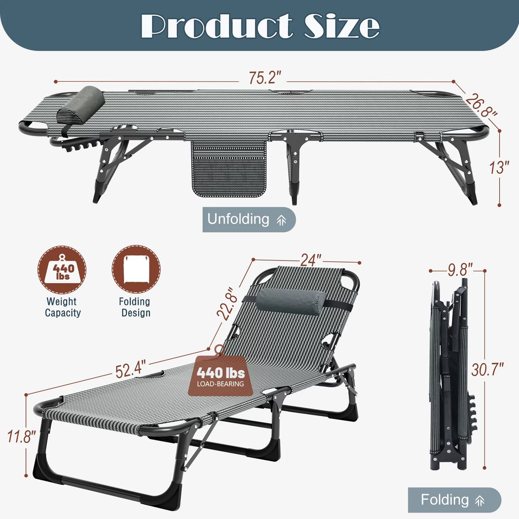 Adjustable 4-Position Folding Camping Cot with Pillow A69980