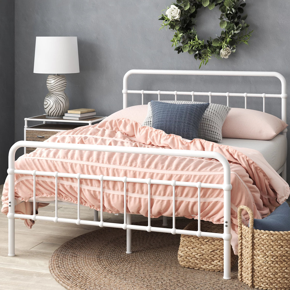 White Queen Metal Platform Bed Frame E795