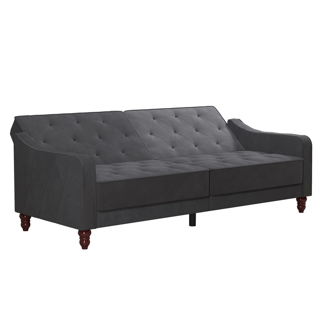 Grey Velvet Tufted Split Back Futon H623116