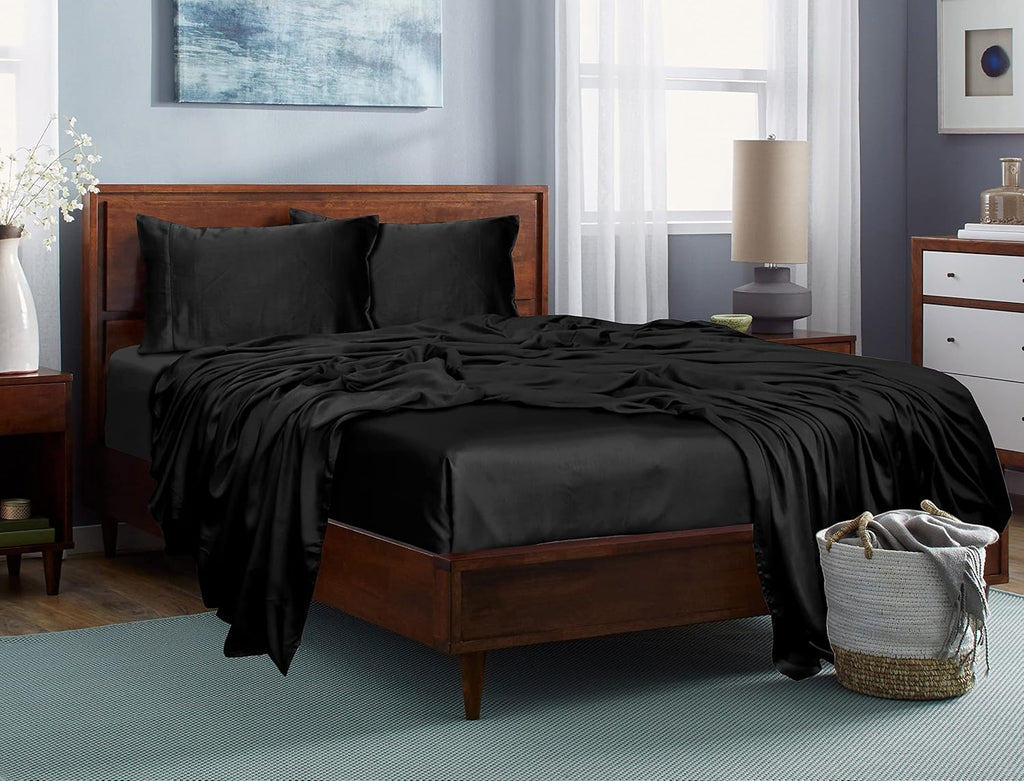 Split King Charcoal Gray 5PC Tencel Lyocell Bed Sheets Set Q808047
