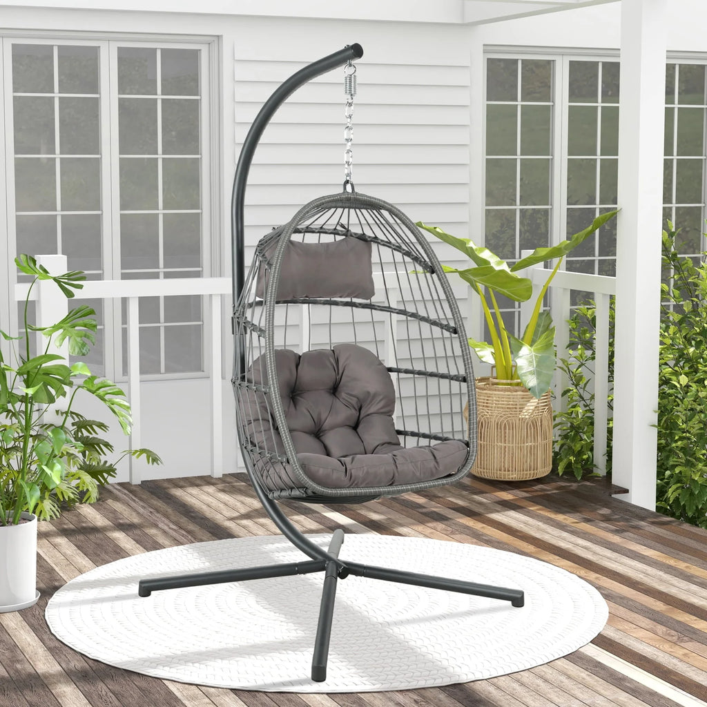 Grey Wicker Rattan Swing Egg Chair with Stand K486787