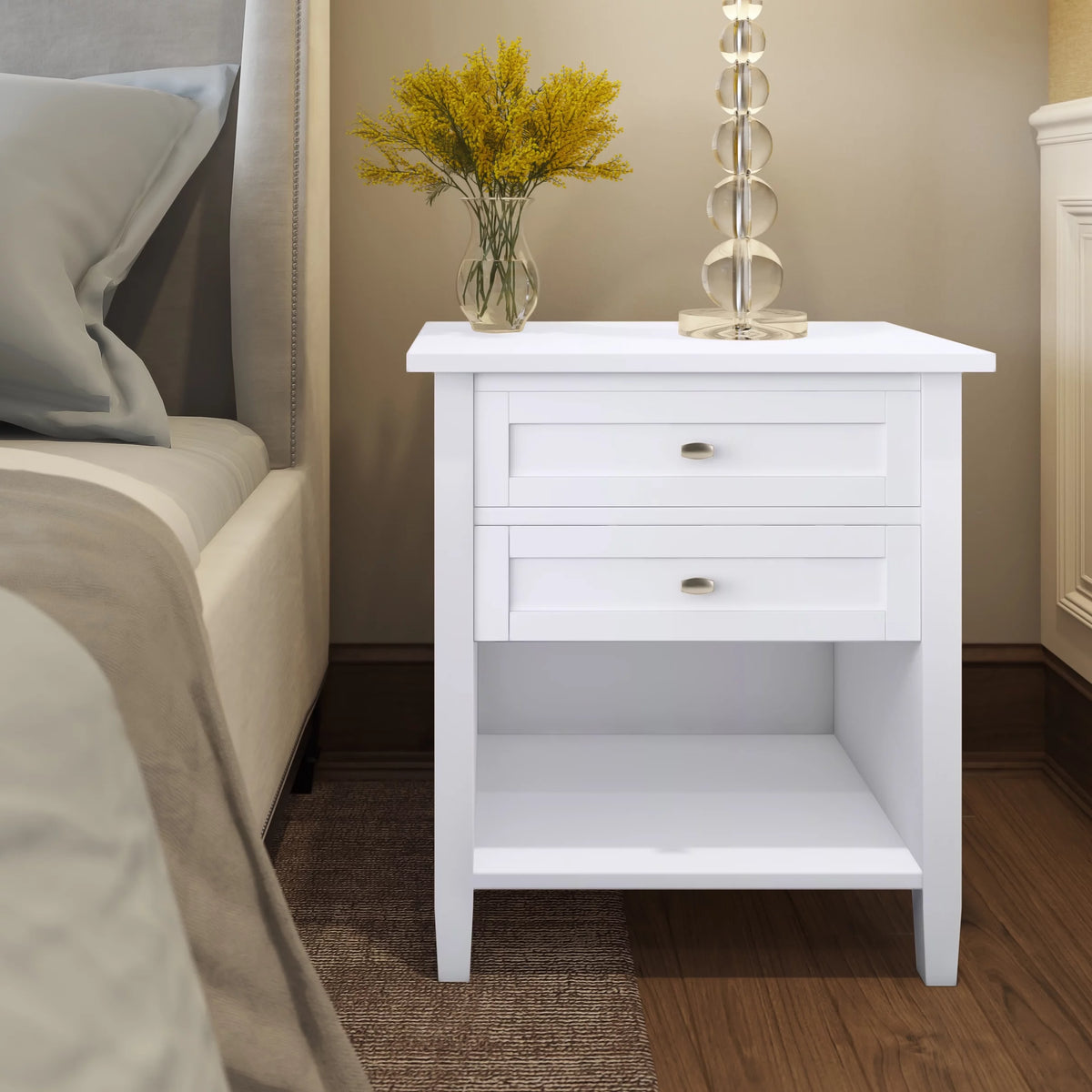 White 24 inch Wide Solid Wood Nightstand E95909