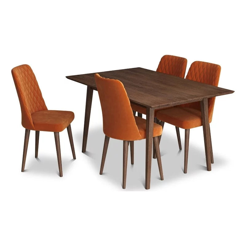 Solid Wood Walnut Dining Table and 4 Chair Set D21817