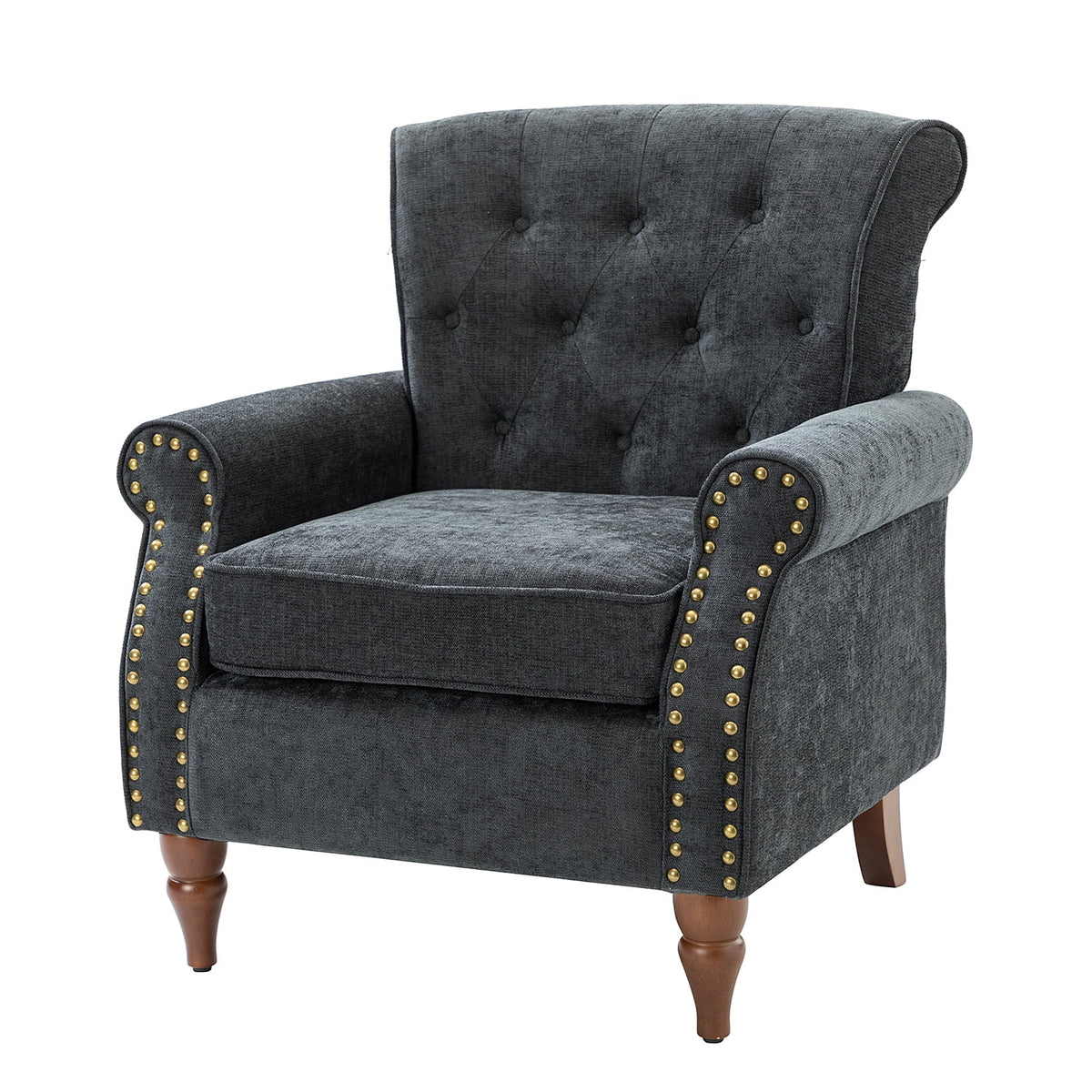 Charcoal Upholstered Accent Chair with Wood Legs Z1622