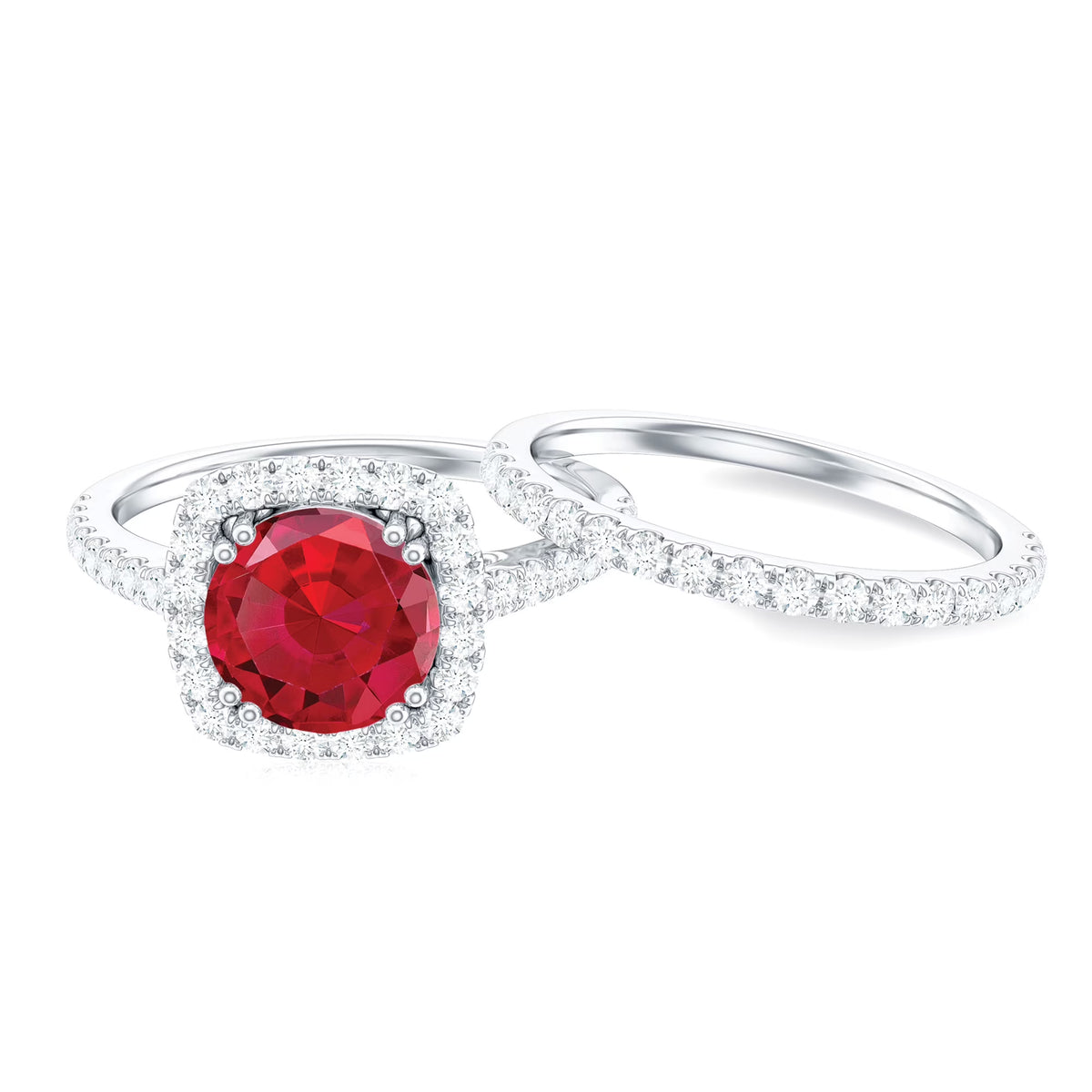 Lab Created Ruby Ring Set with Moissanite Accent, 925 Sterling Silver D980845