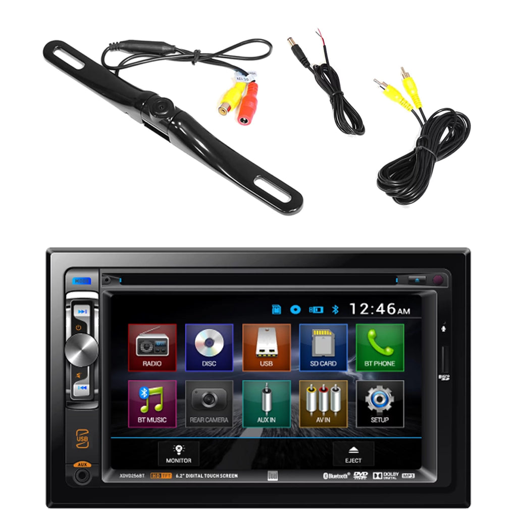 6.2" Touch Screen Double Din DVD Bluetooth USB Receiver and License Plate Mount Rear View Backup Camera Y6268