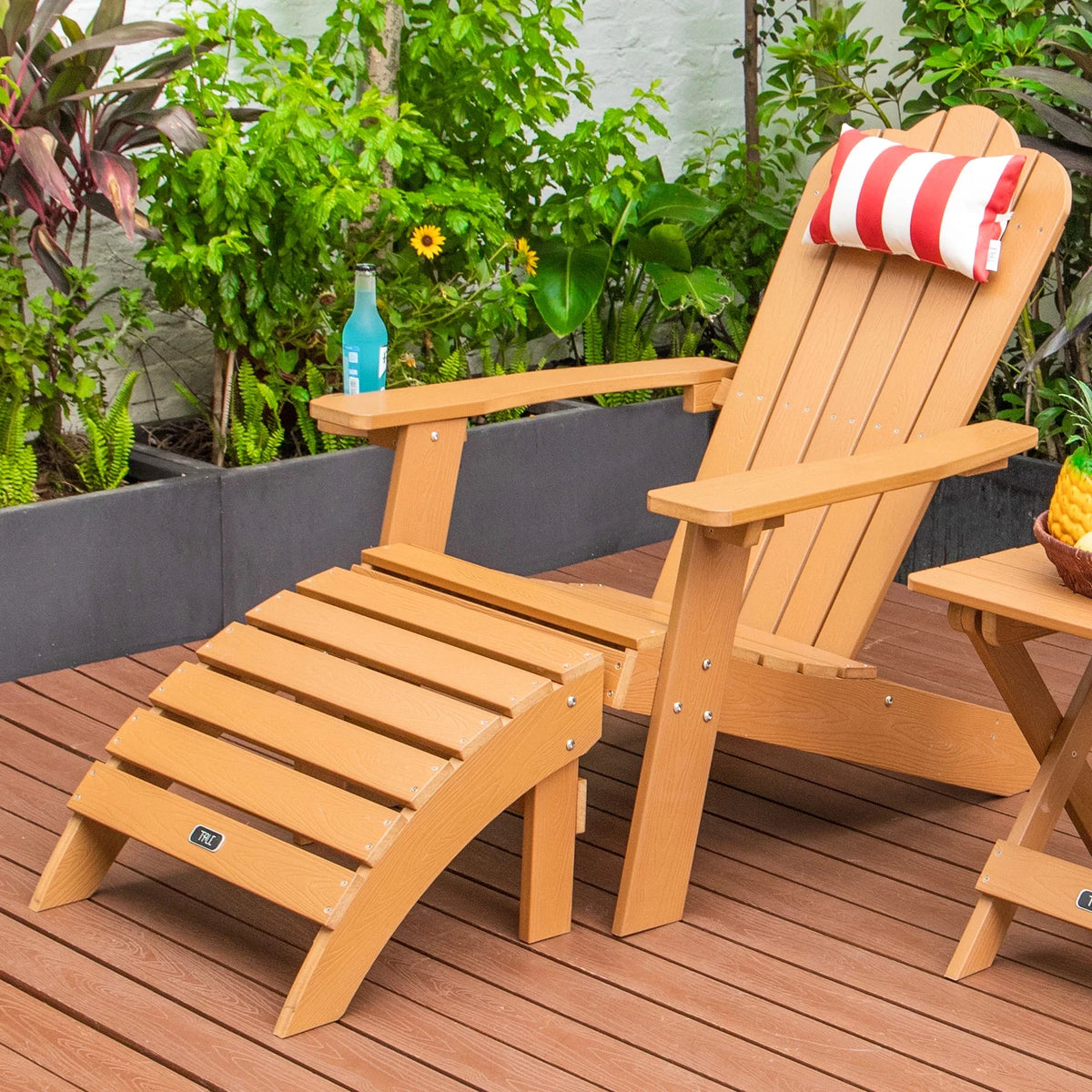 Brown All-Weather Plastic Wood Ottoman Footstool O669