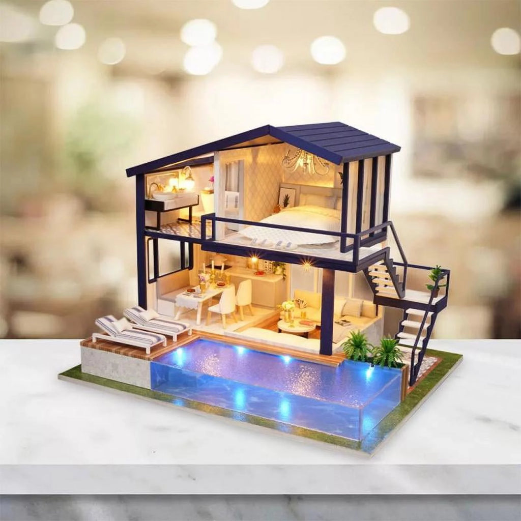 Miniature Dollhouse with LED Light, Swimming U94263