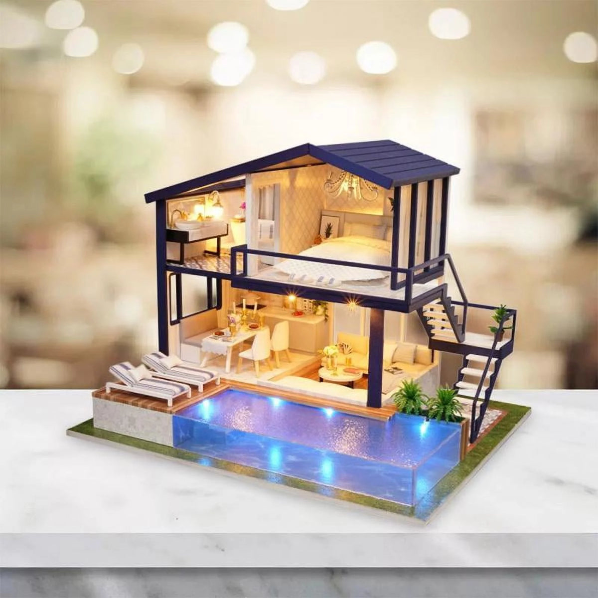 Miniature Dollhouse with LED Light, Swimming U94263