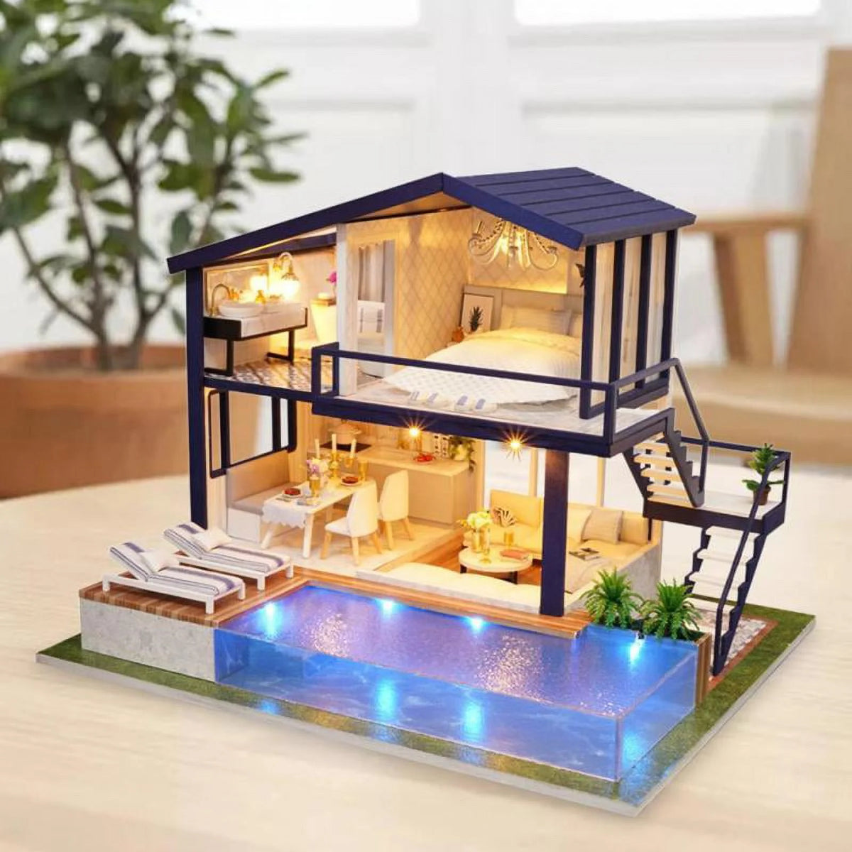 Miniature Dollhouse with LED Light, Swimming U94263