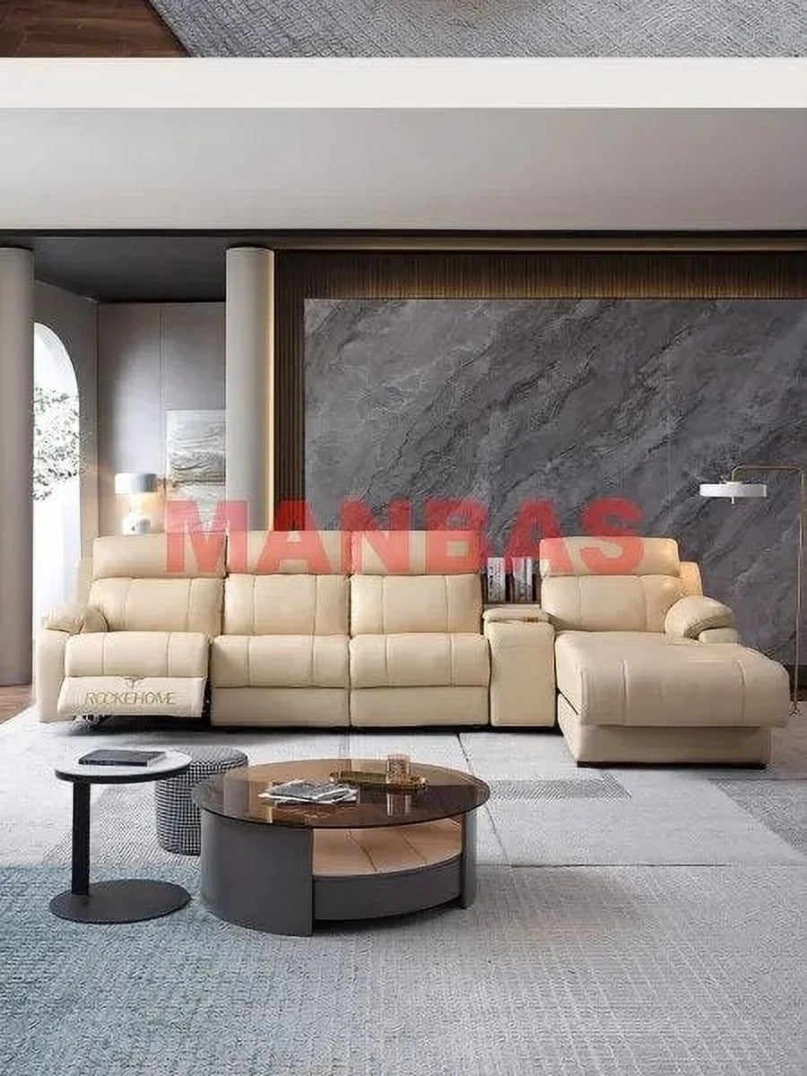 Genuine Leather Electric Reclining Sofa Set L Shape Sectional Couch W821220