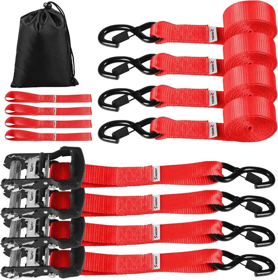 Heavy Duty Ratchet Straps 4 PK 4400 LB 1.5" X10' Red I469158