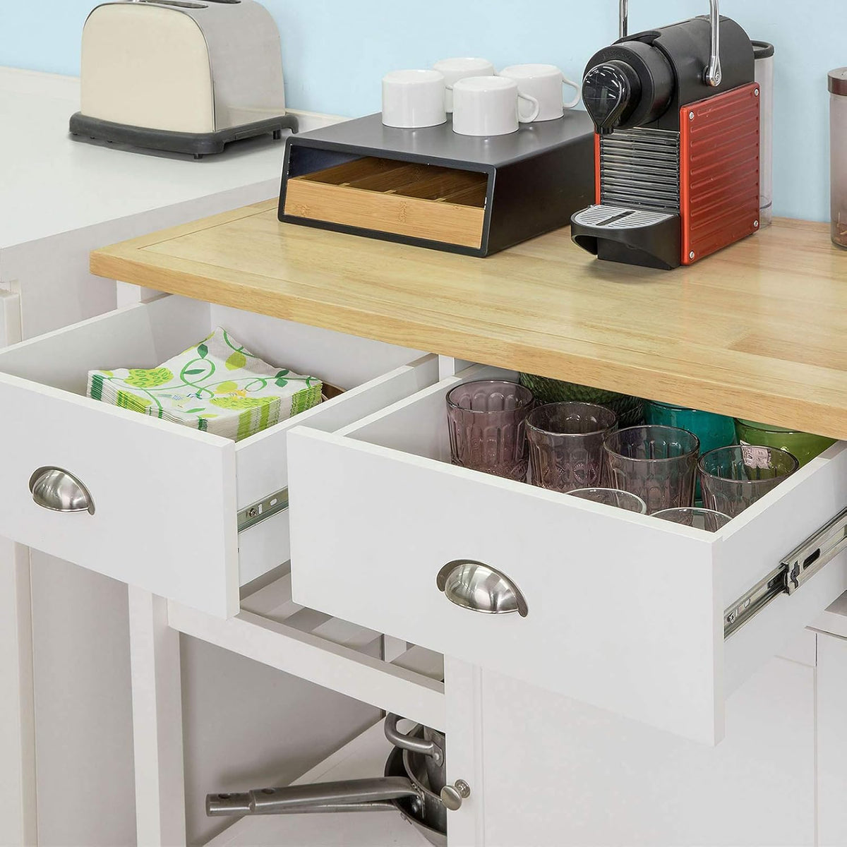 Kitchen Cart with Rubber Wood Top and Drawer I9532