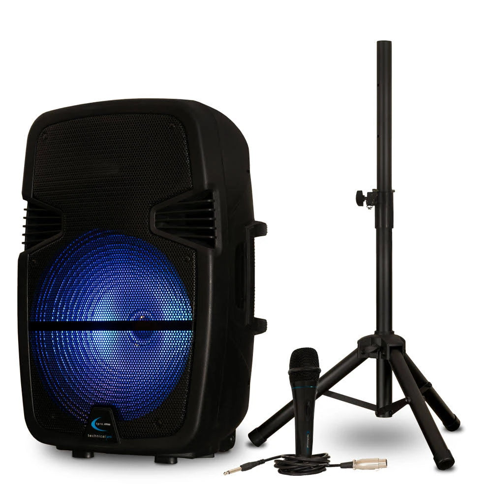 Rechargeable Wireless Loudspeaker Package with Tripod, Microphone, and Cable O905