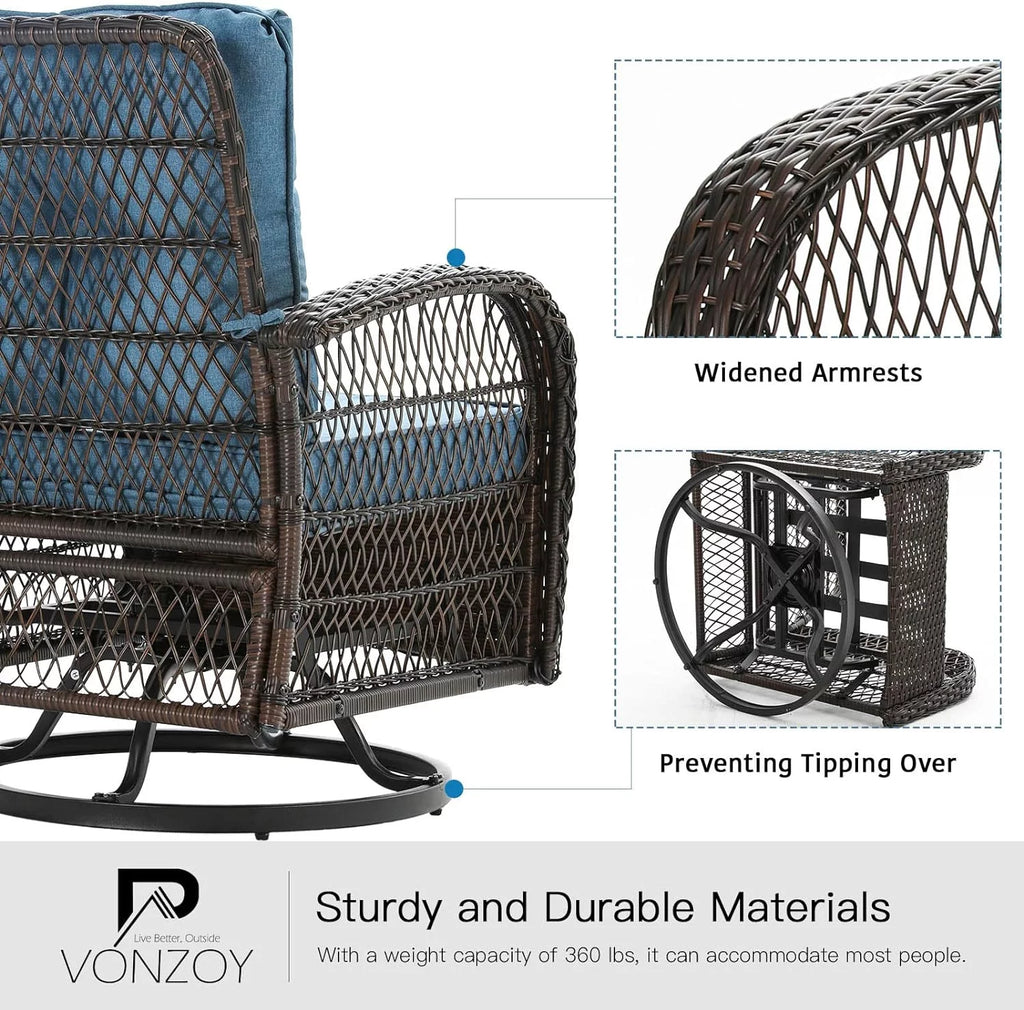 3 Pieces Wicker Patio Furniture Set with Glass Top Side Table R404317