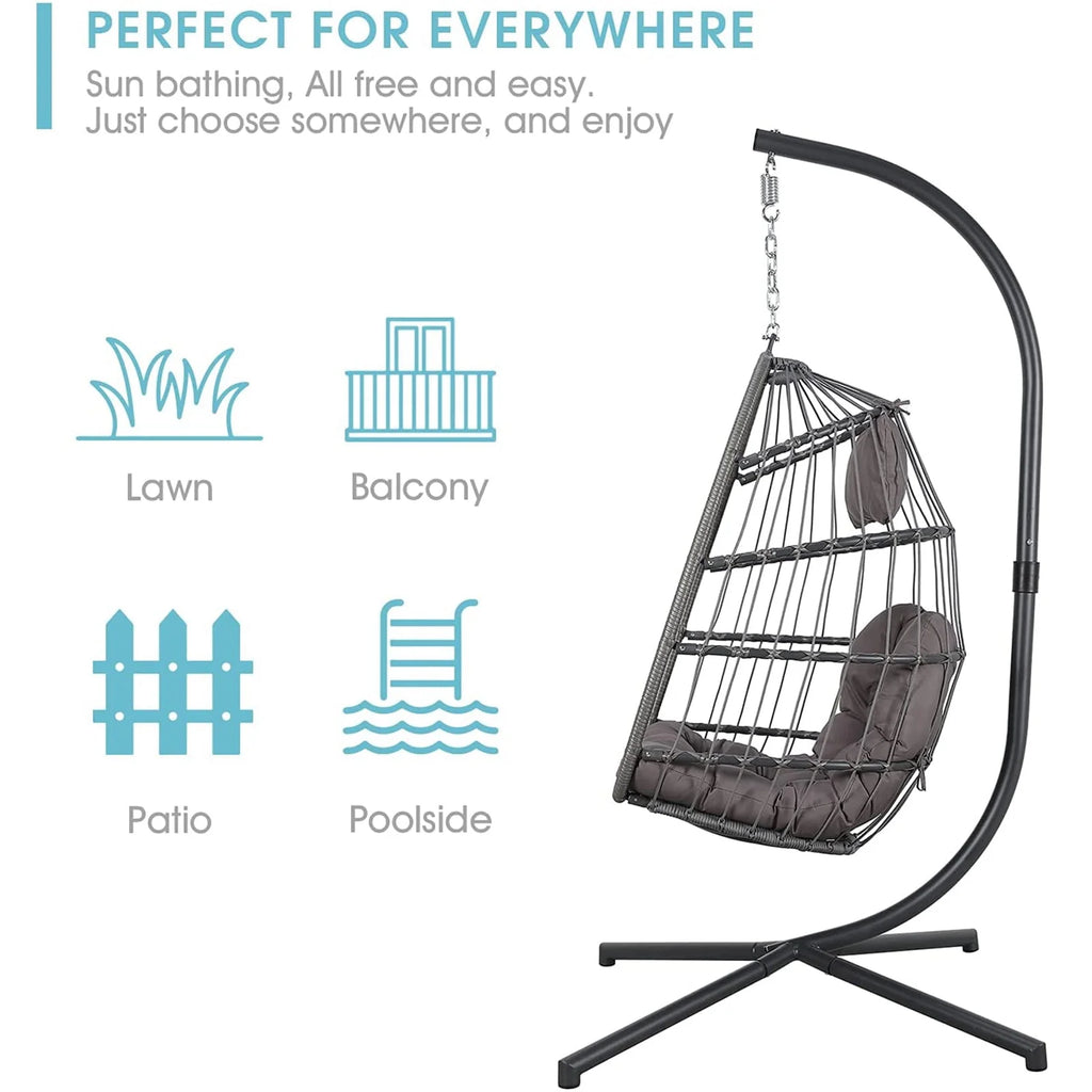 Grey Wicker Rattan Swing Egg Chair with Stand K486787