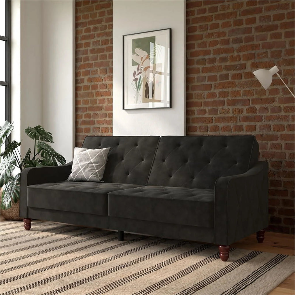 Grey Velvet Tufted Split Back Futon H623116