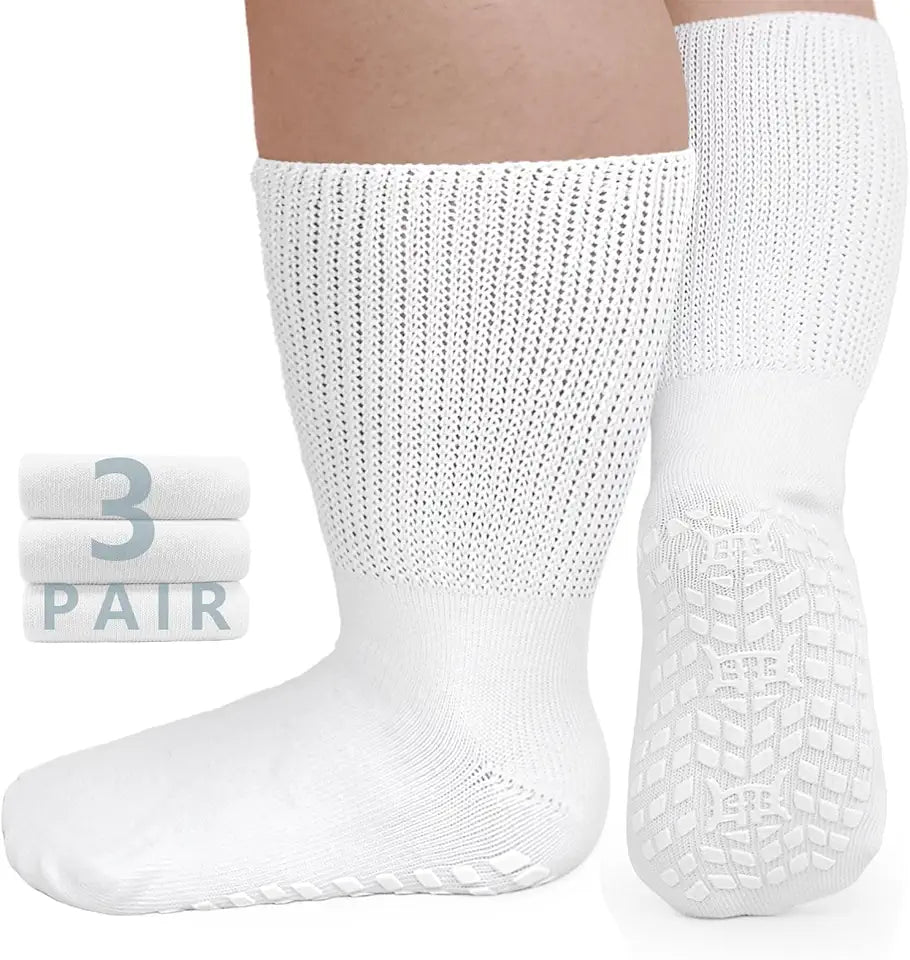 Extra Wide Non Slip Diabetic Socks with Grips 3 Pairs L688