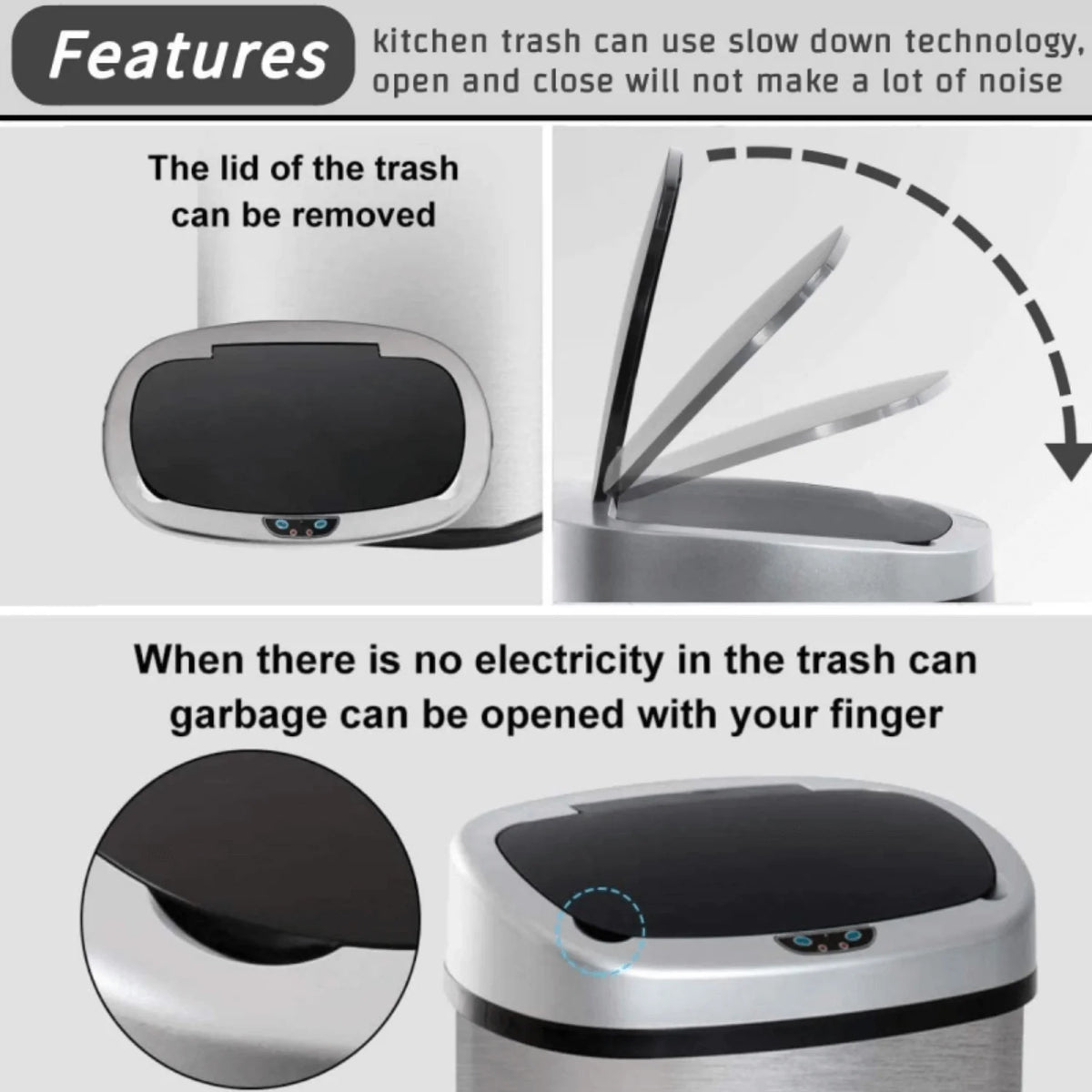 13 Gallon Stainless-Steel Automatic Trash Can R732386
