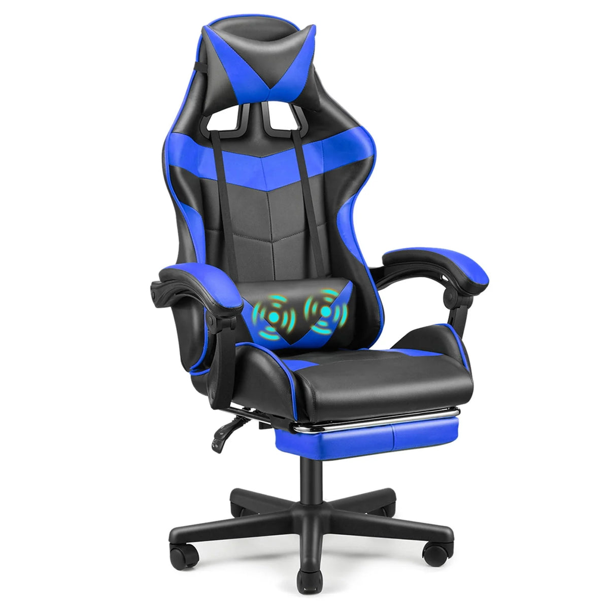 Blue Ergonomic Massage Gaming Chair with Footrest Q36978