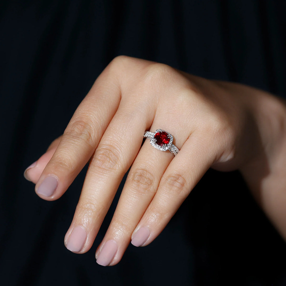 Lab Created Ruby Ring Set with Moissanite Accent, 925 Sterling Silver D980845