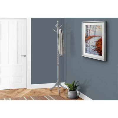 Solid Wood 6 Hook Freestanding Coat Rack in Gray B9772