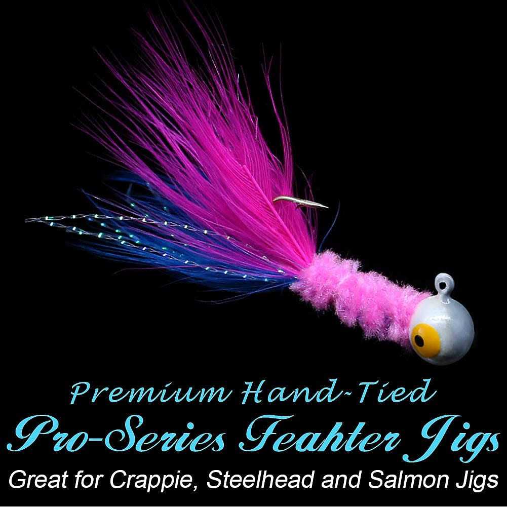 Marabou Feather Hair Jigs for Crappie Fishing Baits and Lures Kit Panfish Trout 1/8 1/16 1/32 oz Z401