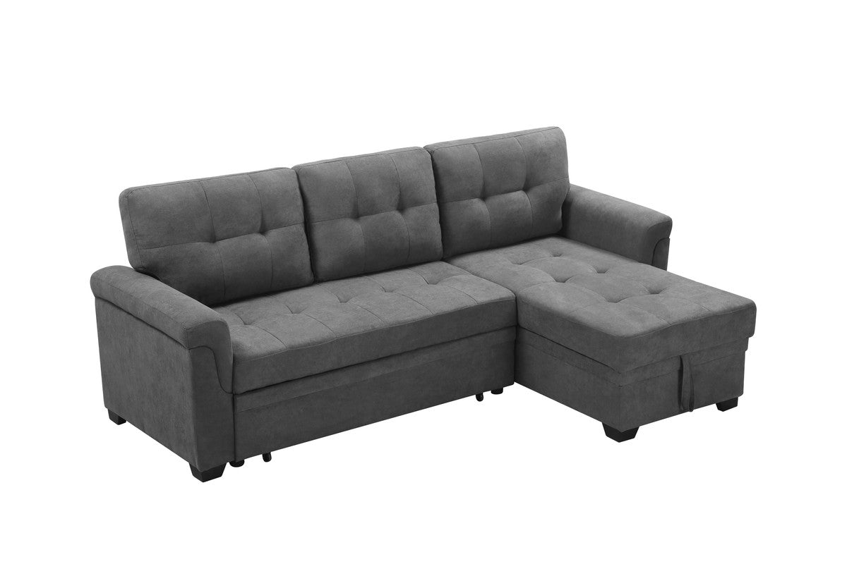 Gray Fabric Reversible Sectional Sleeper Sofa Chaise with Storage C840712