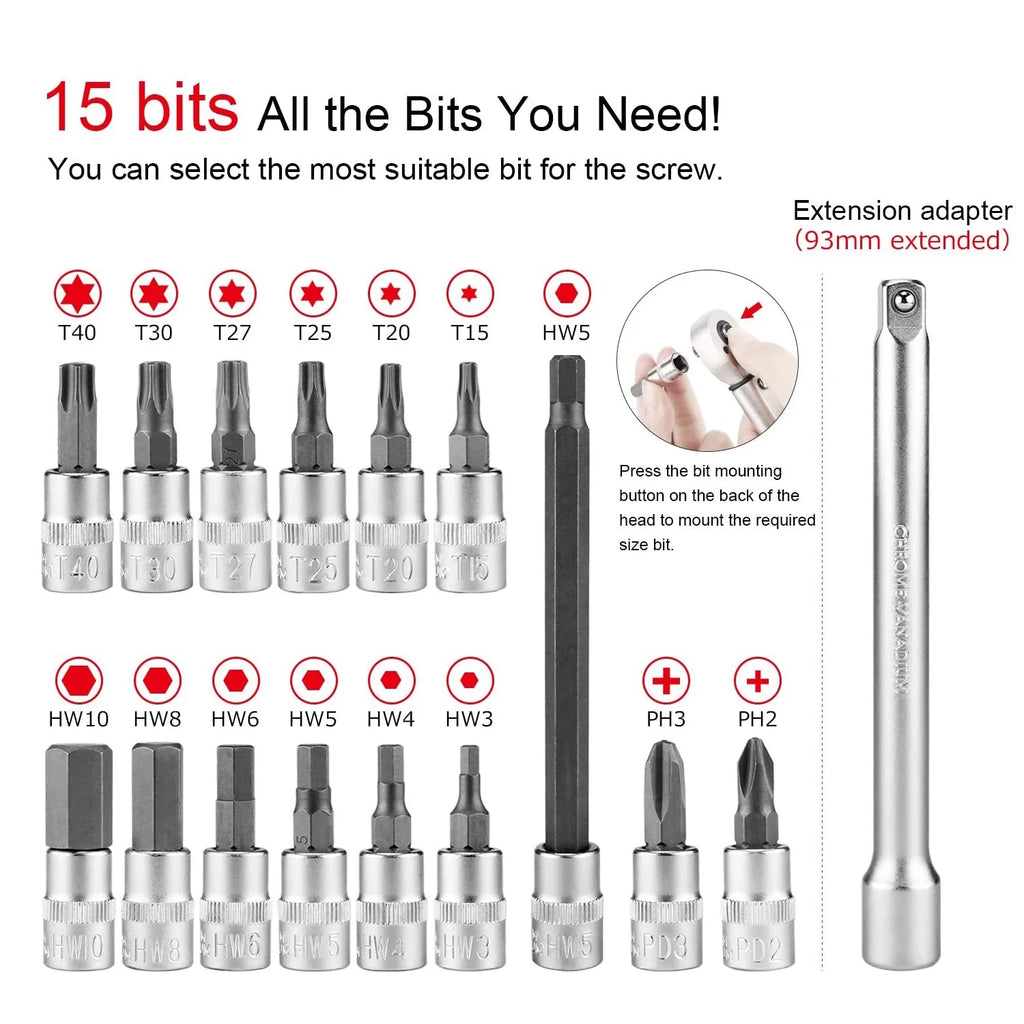 1/4" Drive Click Torque Wrench Set 1-25 Nm Bicycle Tool Kit K325357