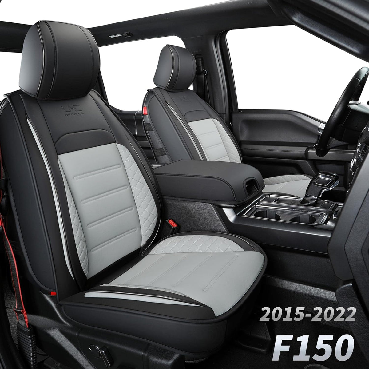 Faux Leather Seat Covers Full Set Black Gray I299