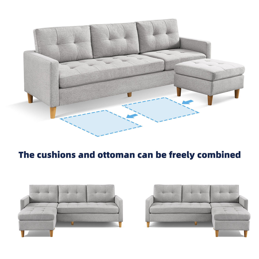 Light Grey Convertible Sectional Sofa with Ottoman N676582