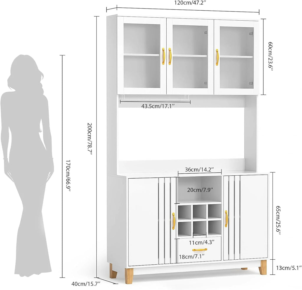 Tall White Kitchen Pantry Cabinet with Microwave Stand and 1 Drawer S7532