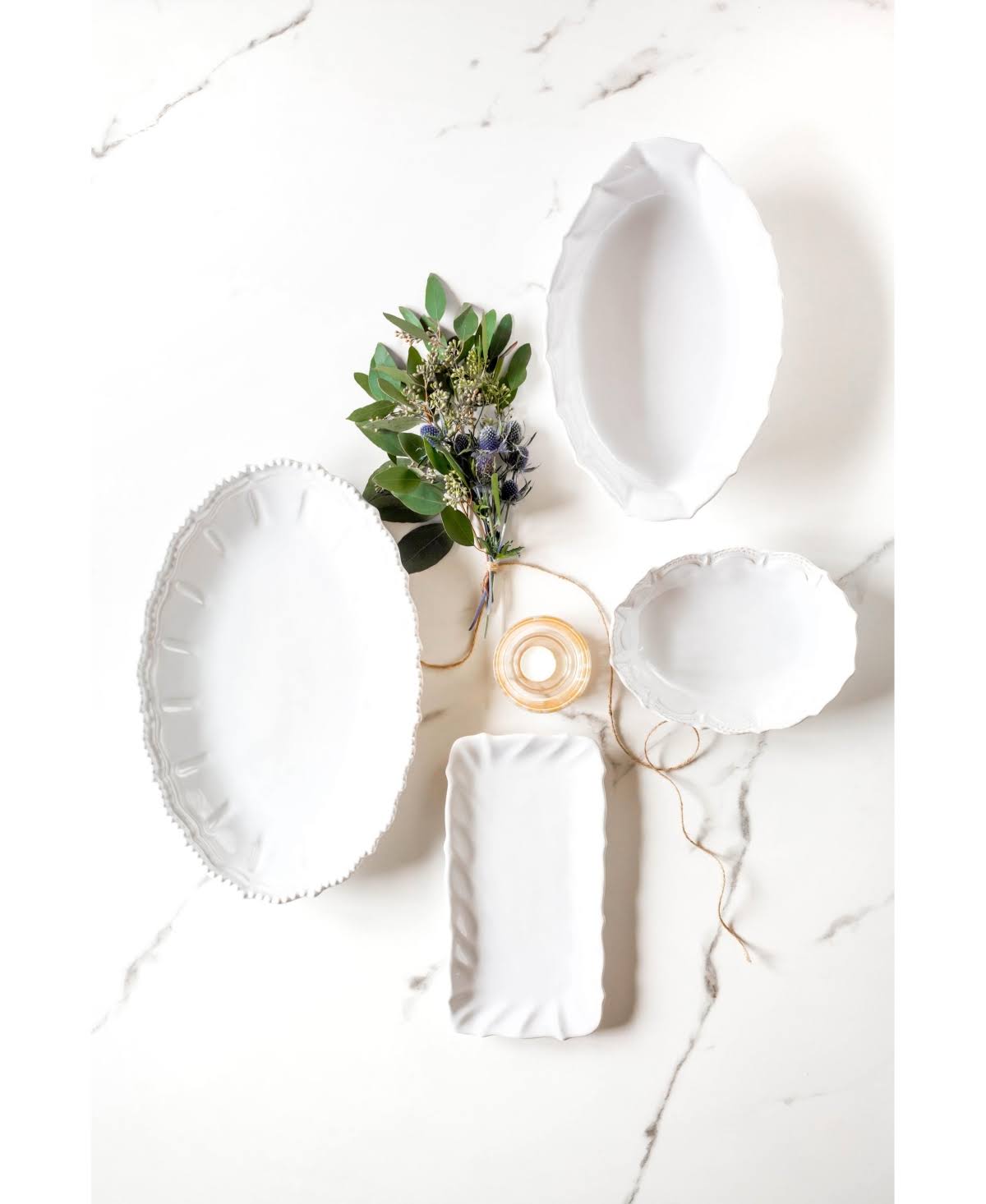 Stone White Ruffle Handled Oval Baker M453