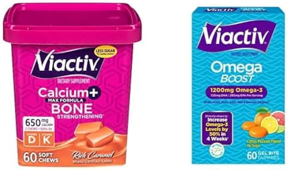 Calcium Soft Chews Caramel 60 Count + Omega-3 Chewable Gel Bites 60 Count M46027