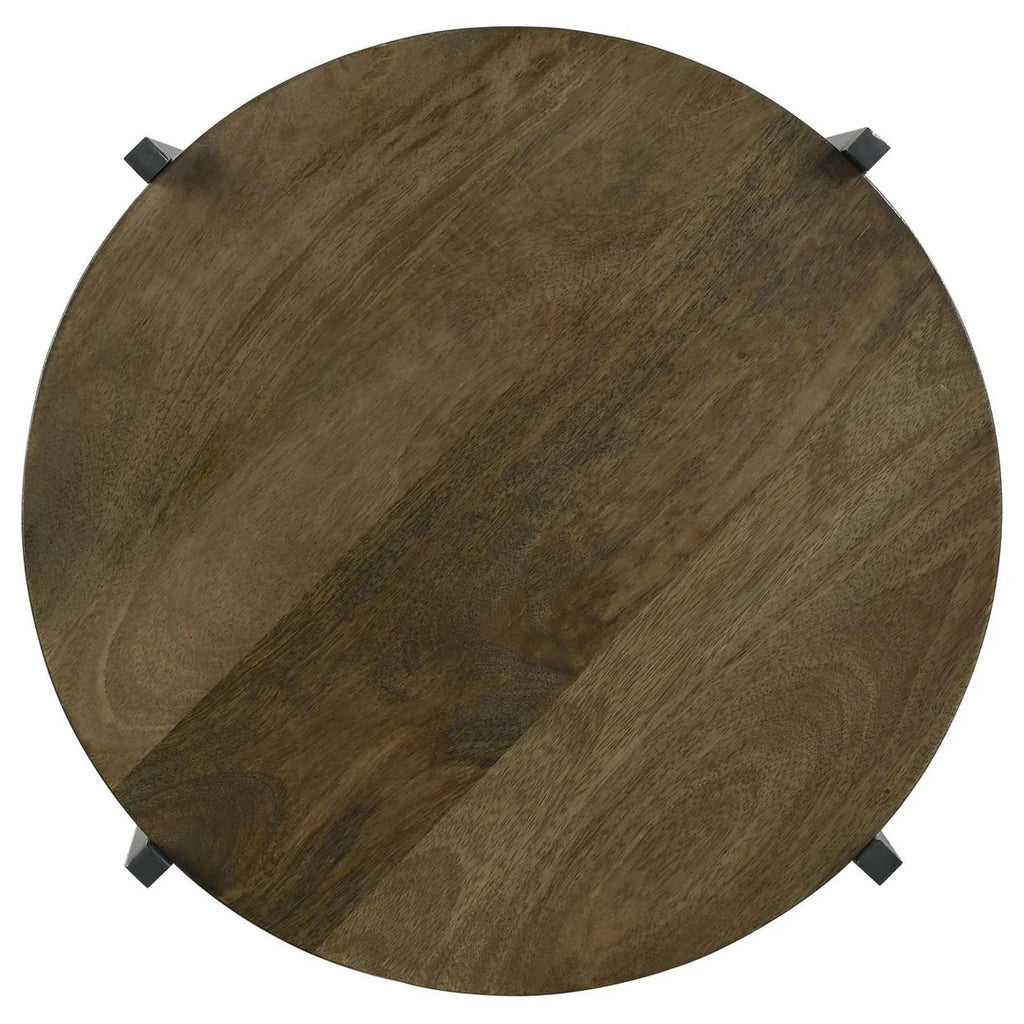 24 Inch Wood Round Accent Side End Table with 1 Open Shelf Gray Brown G624